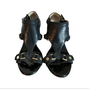 Dark navy faux croc & black paton heels